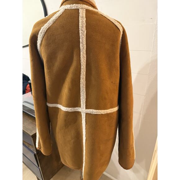 Womens Brown Mid Length Shearling and Suede coat - Picture 5 of 7